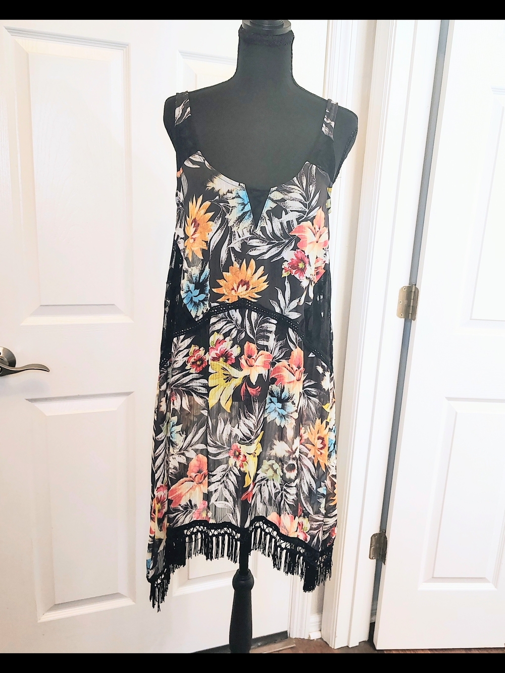 Scrapbook Summer Dress Black Floral Chiffon Lace Embroidered Boho Garden Size M
